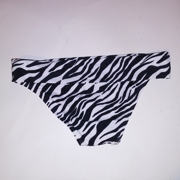 Victoria Secret‎ Swim Bikini Bottom XS White Black Animal Print Zebra Foldover - Picture 7 of 7